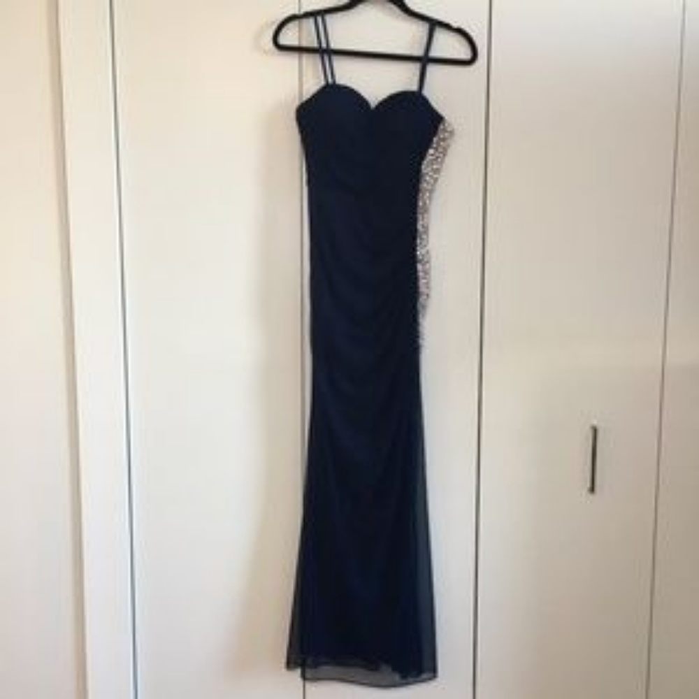 PROM! Xscape Dark Blue Strapless Long Dress - Picture 6 of 6
